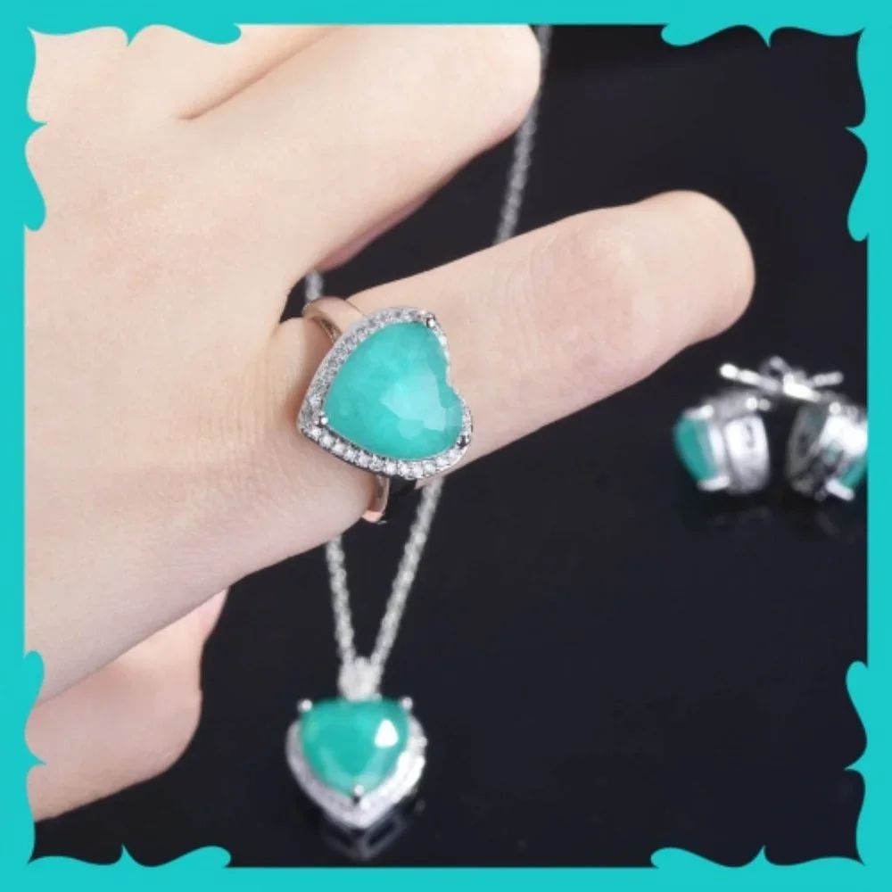 Gorgeous Brazilian Neon Blue Paraiba Tourmaline 3pc Jewelry Set not 925 - Picture 10 of 10